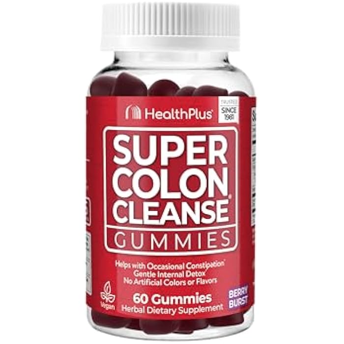 Health Plus Super Colon Cleanse Gummies Dietary Supplement, Gentle Overnight Relief from Occasional Constipation, Natural Senna Leaf Extract, Mixed Berry Flavor, 60 Count, 15 Day Cleanse - Image 1
