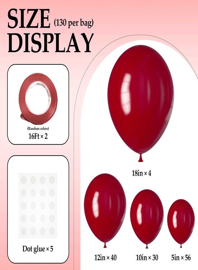 DECOCKRAT 130PCS Ruby Balloons, Latex Balloons Different Sizes 18/12/10/5 Inch, Helium Balloons with Ribbon, Party Balloon Set for Birthday Wedding Graduation Anniversary Baby Shower Decorations. - Image 2