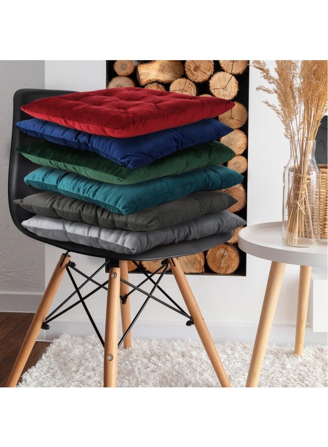 ريست REST Pack of 4 Velvet Soft Chair Pad with Seat Ties Suitable for Garden , Kitchen and Office Chairs Indoor and Outdoor  Mustard 40x40cm - Image 5