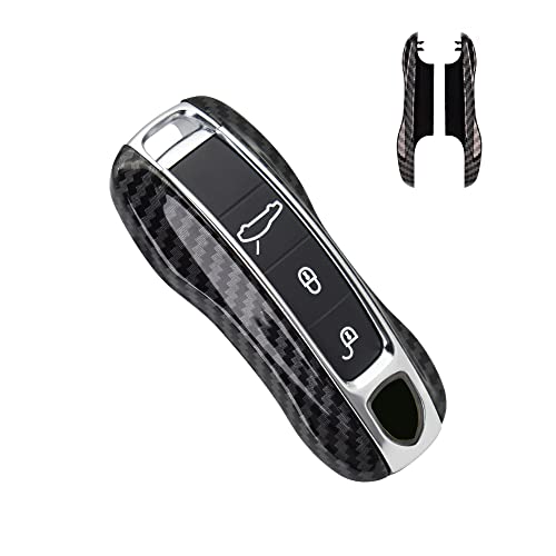 SANRILY Carbon Fiber Texture Key Fob Replacement Cover for Porsche Cayenne 911 Taycan Panamera 2020 Keyless Entry Remote Key Case ABS Plastic Key Protector Shell Black - Image 1