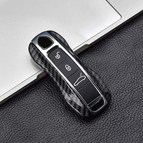 SANRILY Carbon Fiber Texture Key Fob Replacement Cover for Porsche Cayenne 911 Taycan Panamera 2020 Keyless Entry Remote Key Case ABS Plastic Key Protector Shell Black - Image 3