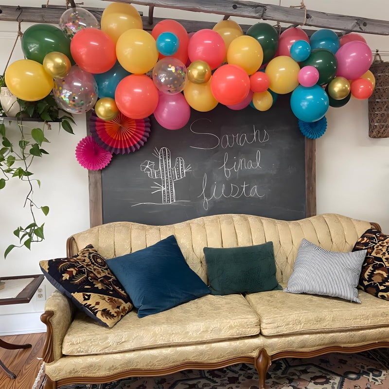 Geefuun Cinco De Mayo Fiesta Party Decorations - Mexican Themed Balloons Garland Arch Kit + Paper Fans for Birthday Decor Supplies (No Air Pump,Dot&Pennant Banner) - Image 2