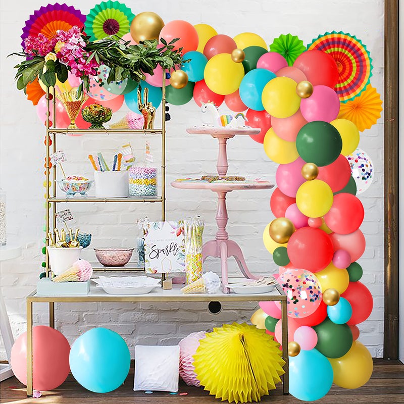 Geefuun Cinco De Mayo Fiesta Party Decorations - Mexican Themed Balloons Garland Arch Kit + Paper Fans for Birthday Decor Supplies (No Air Pump,Dot&Pennant Banner) - Image 3