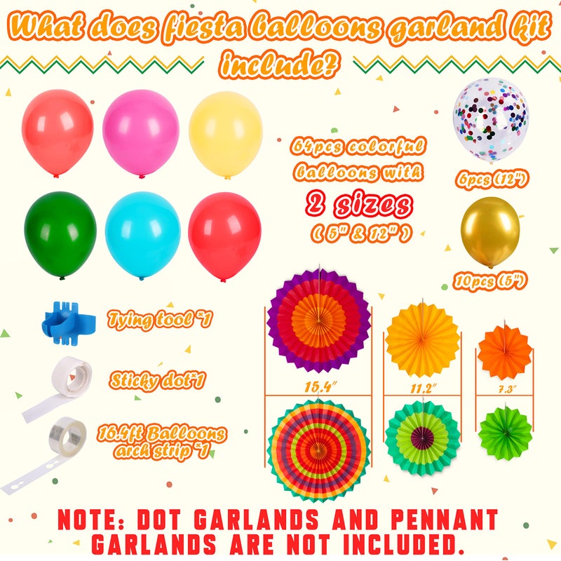 Geefuun Cinco De Mayo Fiesta Party Decorations - Mexican Themed Balloons Garland Arch Kit + Paper Fans for Birthday Decor Supplies (No Air Pump,Dot&Pennant Banner) - Image 4