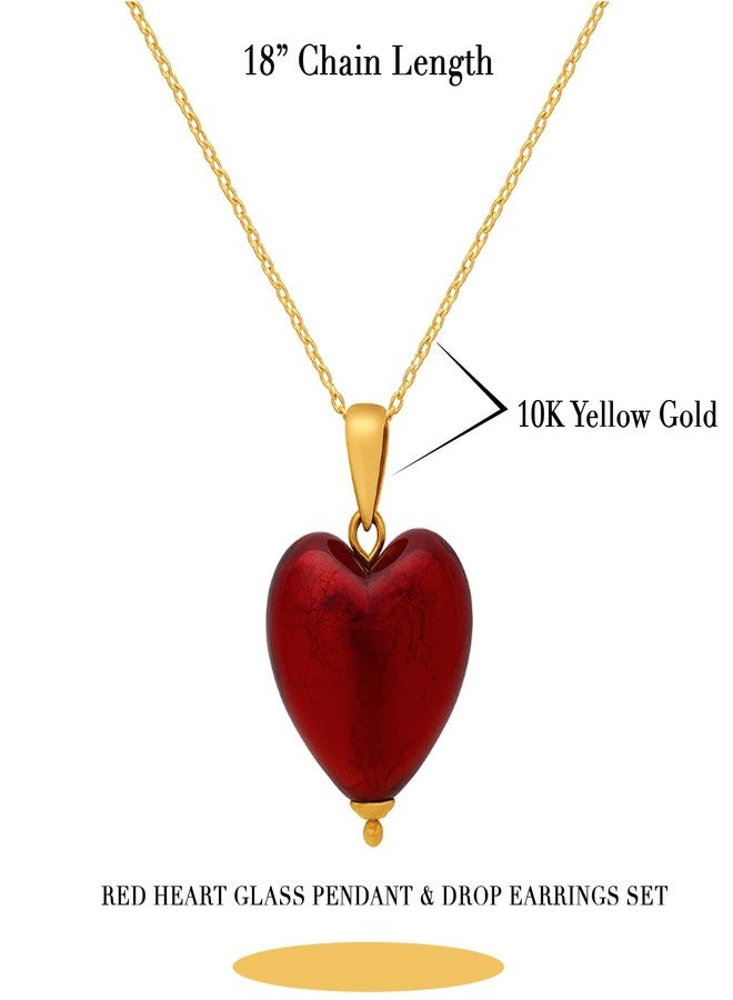 Belacqua 10k Yellow Gold Synthetic Ruby Jewelry Set for Women | Heart Pendant Necklace with Earring | Gift Box Included - Image 4