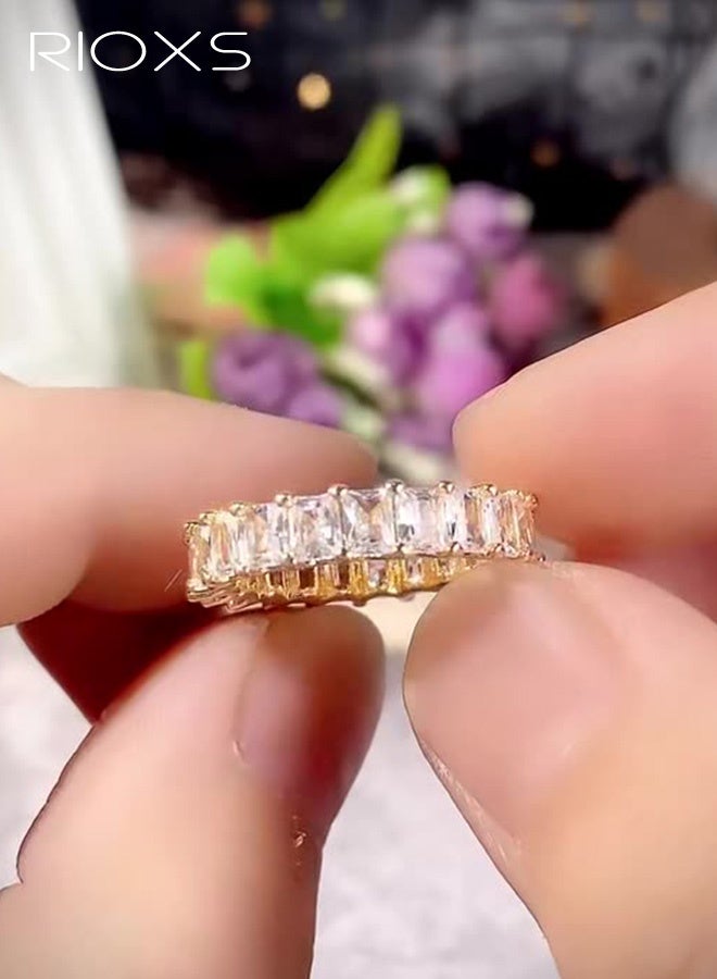 RIOXS Womens Gold Plated Cubic Zirconia Stacking Band Ring, Eternity Wedding Band for Anniversary Birthday Party - Image 3