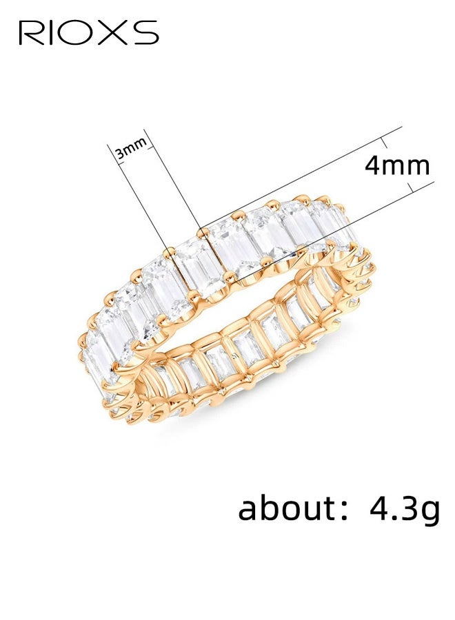 RIOXS Womens Gold Plated Cubic Zirconia Stacking Band Ring, Eternity Wedding Band for Anniversary Birthday Party - Image 2