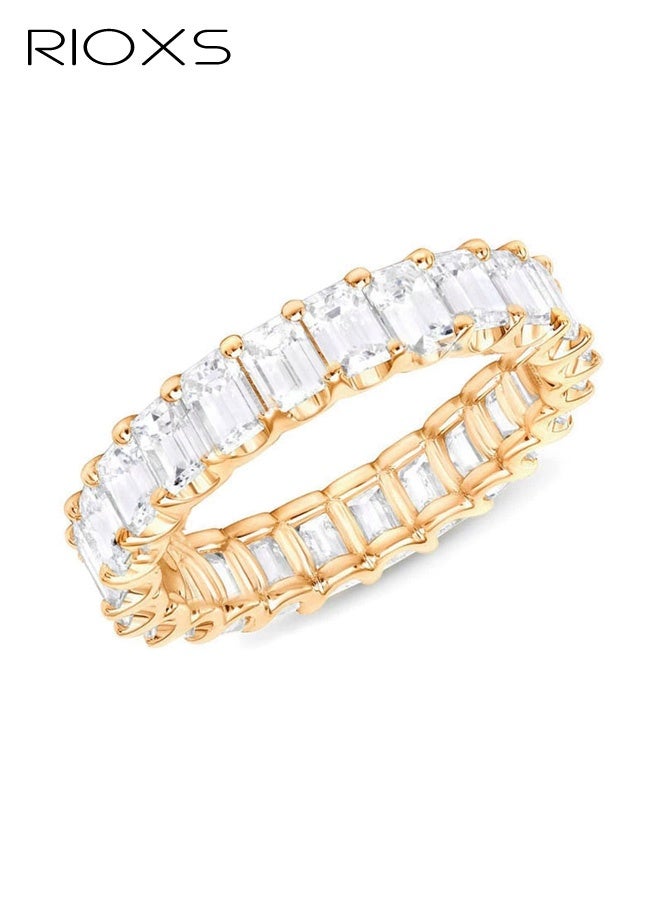 RIOXS Womens Gold Plated Cubic Zirconia Stacking Band Ring, Eternity Wedding Band for Anniversary Birthday Party - Image 1