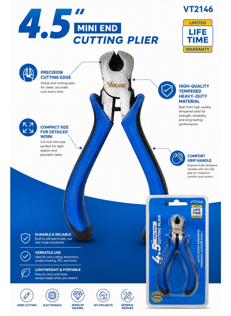 Valuemax 4.5 Inch Mini End Cutting Plier Compact End Cutter with Blue Non-Slip Grip, Heavy Duty Tempered Steel Cutting Pliers for Wire, Electronics, Jewelry, DIY and General Repairs - Image 4
