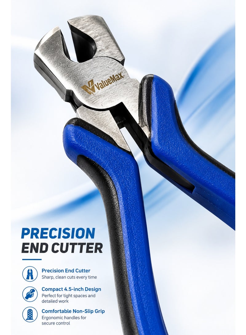 Valuemax 4.5 Inch Mini End Cutting Plier Compact End Cutter with Blue Non-Slip Grip, Heavy Duty Tempered Steel Cutting Pliers for Wire, Electronics, Jewelry, DIY and General Repairs - Image 2