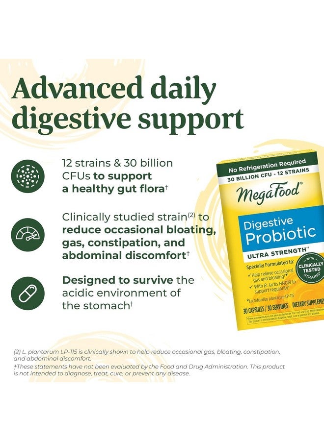 MegaFood ميغا فود بروبيوتيك هضمي - 12 سلالة من البروبيوتيك النباتي للنساء والرجال، 30 مليار وحدة تشكيل مستعمرة، دعم صحة الأمعاء، بروبيوتيك لصحة الهضم تساعد في تخفيف الغازات والانتفاخ العرضي، 30 كبسولة - Image 3