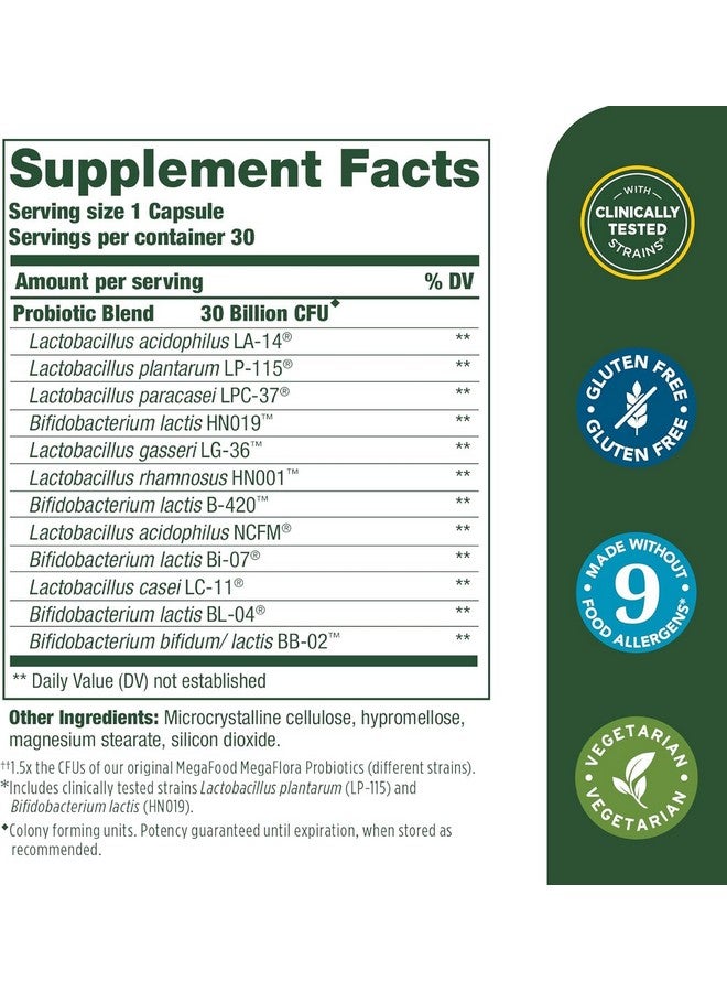 MegaFood ميغا فود بروبيوتيك هضمي - 12 سلالة من البروبيوتيك النباتي للنساء والرجال، 30 مليار وحدة تشكيل مستعمرة، دعم صحة الأمعاء، بروبيوتيك لصحة الهضم تساعد في تخفيف الغازات والانتفاخ العرضي، 30 كبسولة - Image 2
