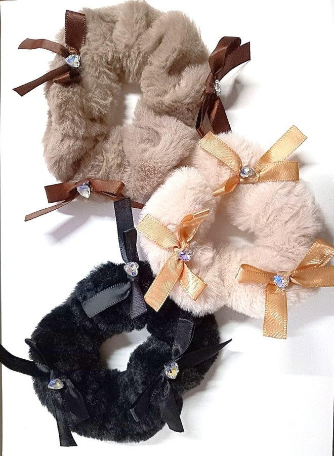 Plenteous ربطات شعر مخملية فاخرة مزينة بفيونكات - ربطات شعر مطاطية ناعمة وسميكة للنساء والفتيات - ربطات شعر عصرية وأنيقة، عبوة متعددة الألوان من 3 قطع - Image 1