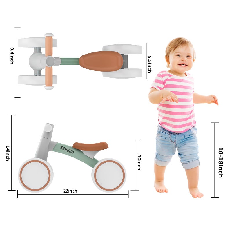 SEREED Baby Balance Bike for 1-2 Year Olds - 4 Wheels, First Bike for Toddlers, Birthday Gift (Green) - Image 2