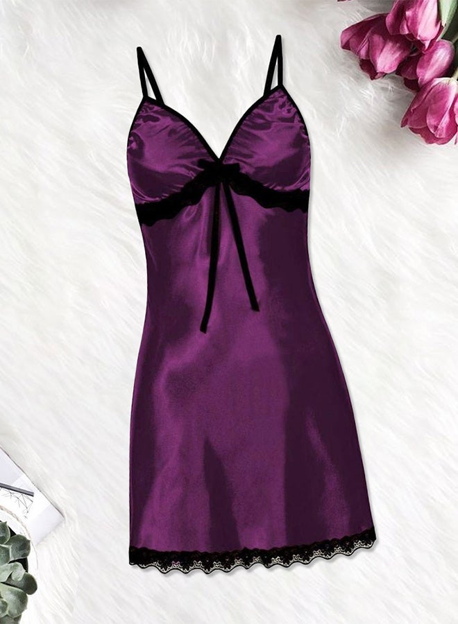 MARGOUN Women XL Size Silk Nightwear Slip Dress Pajamas Robe Sleepdress Nightdress Deep V Neck Solid Color Satin Silk Lace Comfortable Purple / Size(cm) XL Bust: 76-86 Waist: 72-84 - Image 1