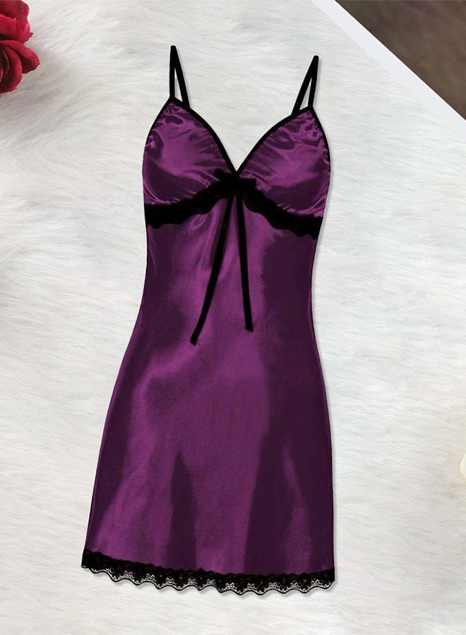 MARGOUN Women XL Size Silk Nightwear Slip Dress Pajamas Robe Sleepdress Nightdress Deep V Neck Solid Color Satin Silk Lace Comfortable Purple / Size(cm) XL Bust: 76-86 Waist: 72-84 - Image 3