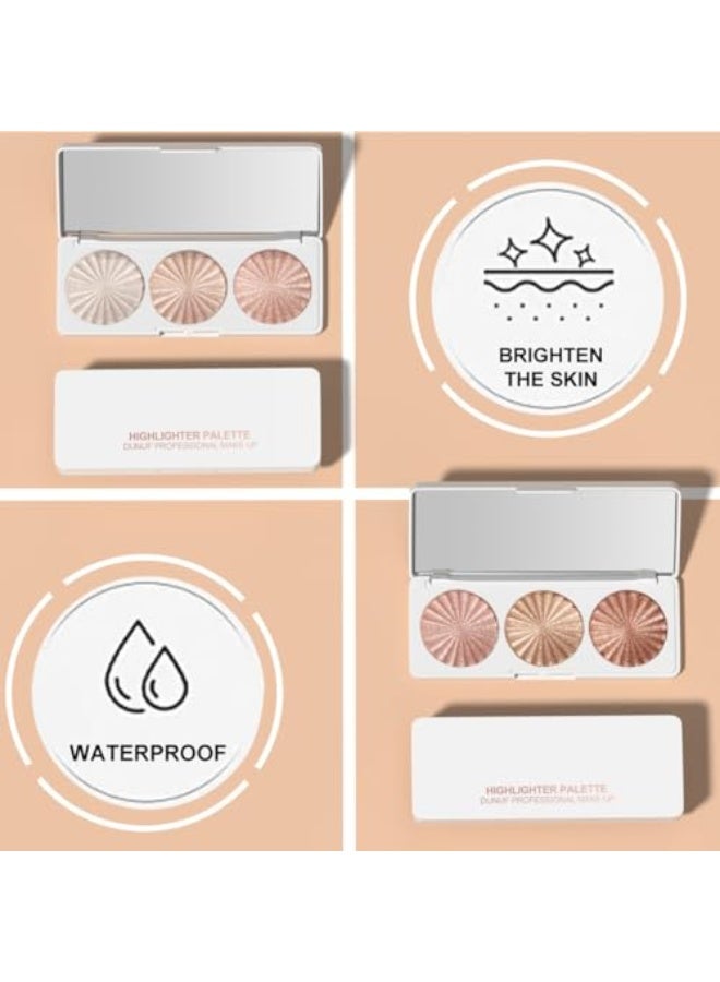 DUNUF Highlight Makeup Contour Powder, Pink Pearl Golden Champagne Bronze Rose Highlighter Palette, Glitter Face Illuminator Highlighter, Illuminator Make Up (01) - Image 3