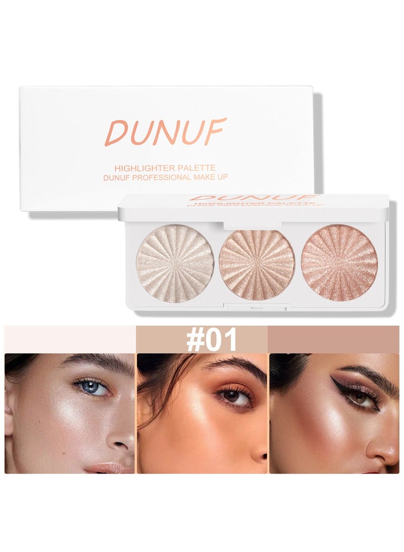 DUNUF Highlight Makeup Contour Powder, Pink Pearl Golden Champagne Bronze Rose Highlighter Palette, Glitter Face Illuminator Highlighter, Illuminator Make Up (01) - Image 1