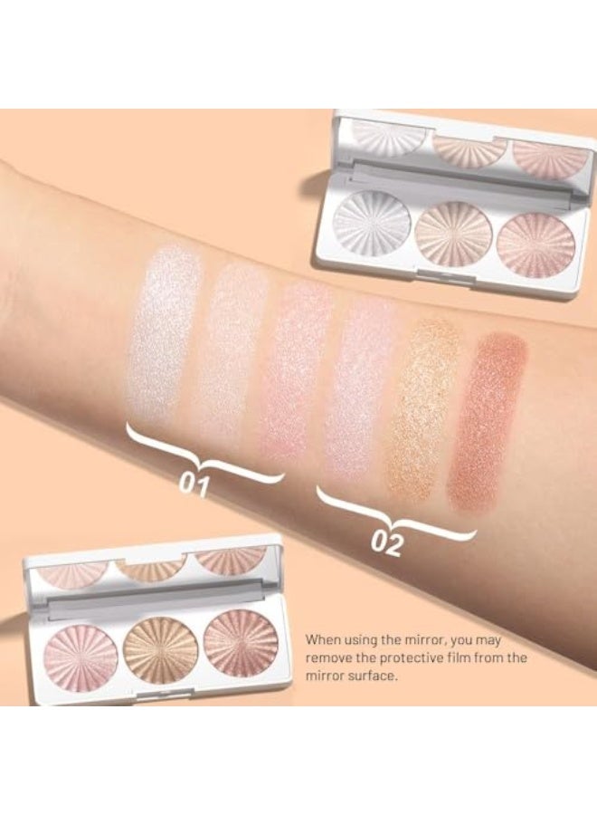 DUNUF Highlight Makeup Contour Powder, Pink Pearl Golden Champagne Bronze Rose Highlighter Palette, Glitter Face Illuminator Highlighter, Illuminator Make Up (01) - Image 5