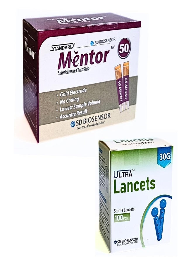 STANDARD Mentor Blood Glucose Test Strips 50 with 100 Round Lancet - Glucometer Strips - Image 1
