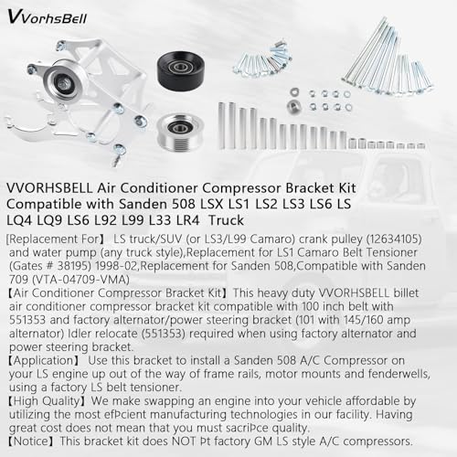 VVORHSBELL LS Air Conditioner Compressor Bracket Kit,Compatible with Sanden 508L SX Camaro LS1 LS Engine LM7 LR4 LQ4 L59 LQ9 LM4 L33 L92 L76 LY2 LY5 LY6 LC9 LH8 LMG L98 L99 L96 LC8 - Image 5