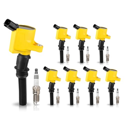 ENA 8 Yellow Ignition Coil Pack and Spark Plug Compatible with Mercury Ford Mustang Crown Victoria F150 E150 E250 Expedition Explorer Navigator Town Car Grand Marquis 46L V8 Replace FD503 SP413