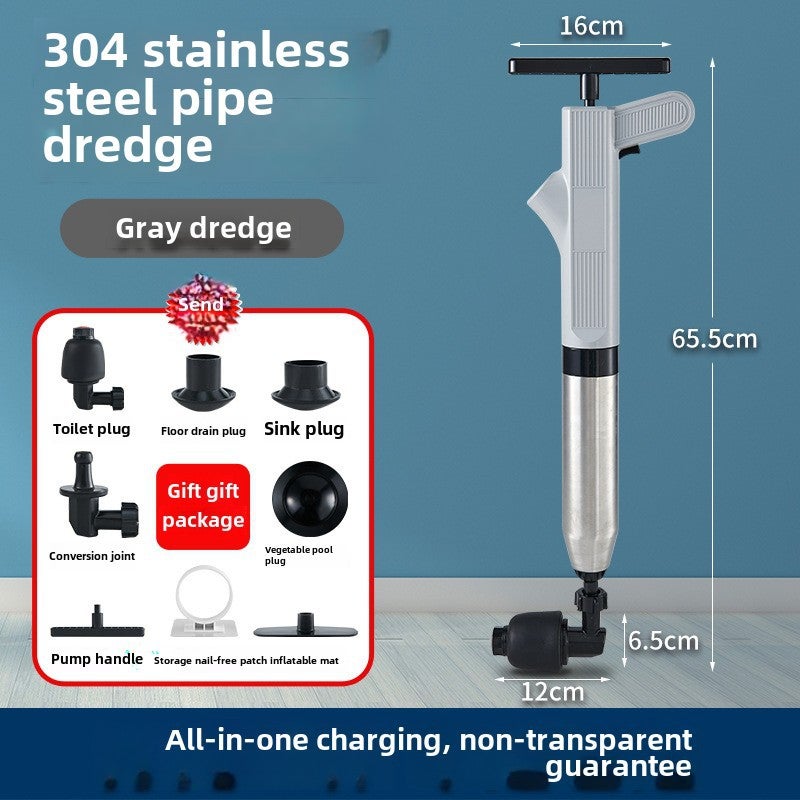 Generic Stainless Steel Toilet Plunger Drain Unblocker Gray 