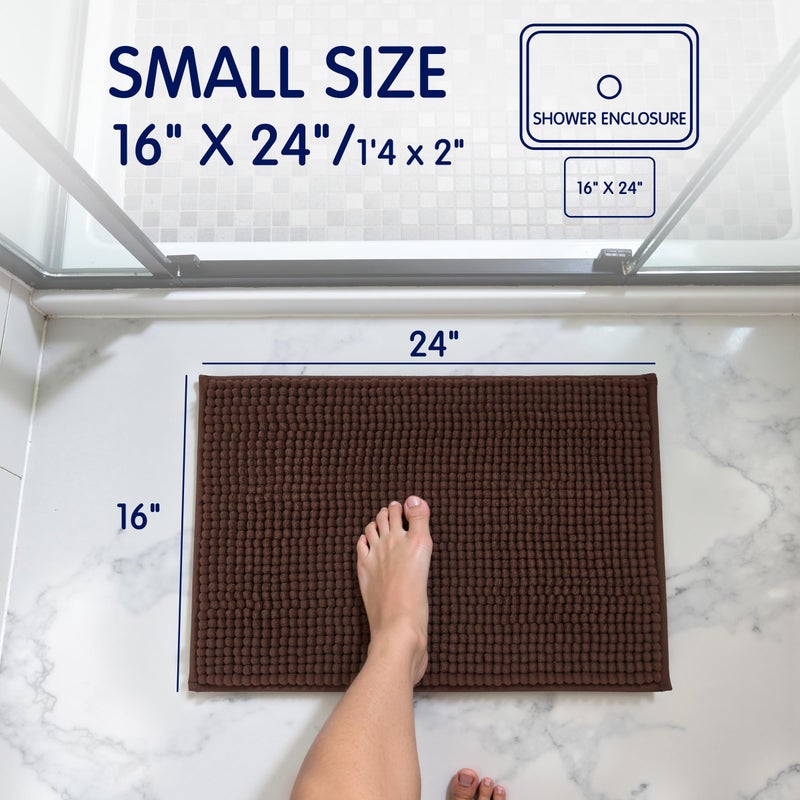 SUBRTEX Bathroom Rugs Chenille Bath Rug Soft Short Plush Bath Mat Soft Shower Mat Water Absorbent Shower Mat Quick Dry Machine Washable(Chocolate,16" x 24") - Image 2