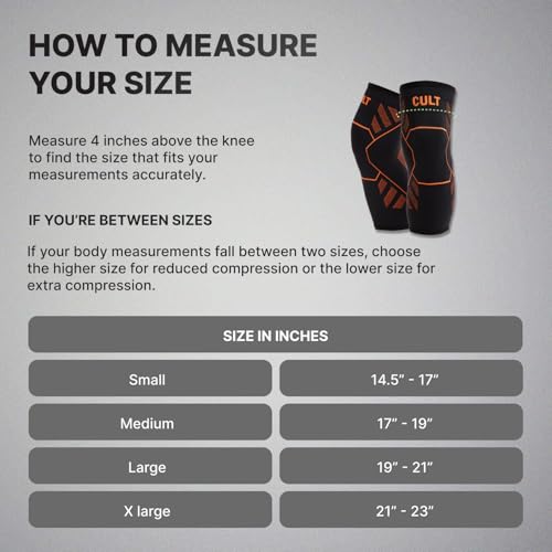 CULT Knee Support for Men & Women – Compression Knee Brace Pair for Pain Relief, Gym, Running, Cycling & Sports – Non-Slip, Breathable, Lightweight Fabric with Optimum Compression – Black (Small) - Image 4