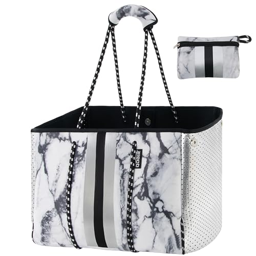 QOGiR Neoprene Multipurpose Beach Bag Tote with Inner Zipper Pocket (Marble, X-Large) - Image 1