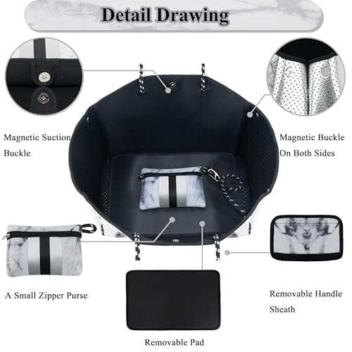 QOGiR Neoprene Multipurpose Beach Bag Tote with Inner Zipper Pocket (Marble, X-Large) - Image 3