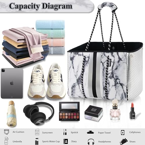 QOGiR Neoprene Multipurpose Beach Bag Tote with Inner Zipper Pocket (Marble, X-Large) - Image 4