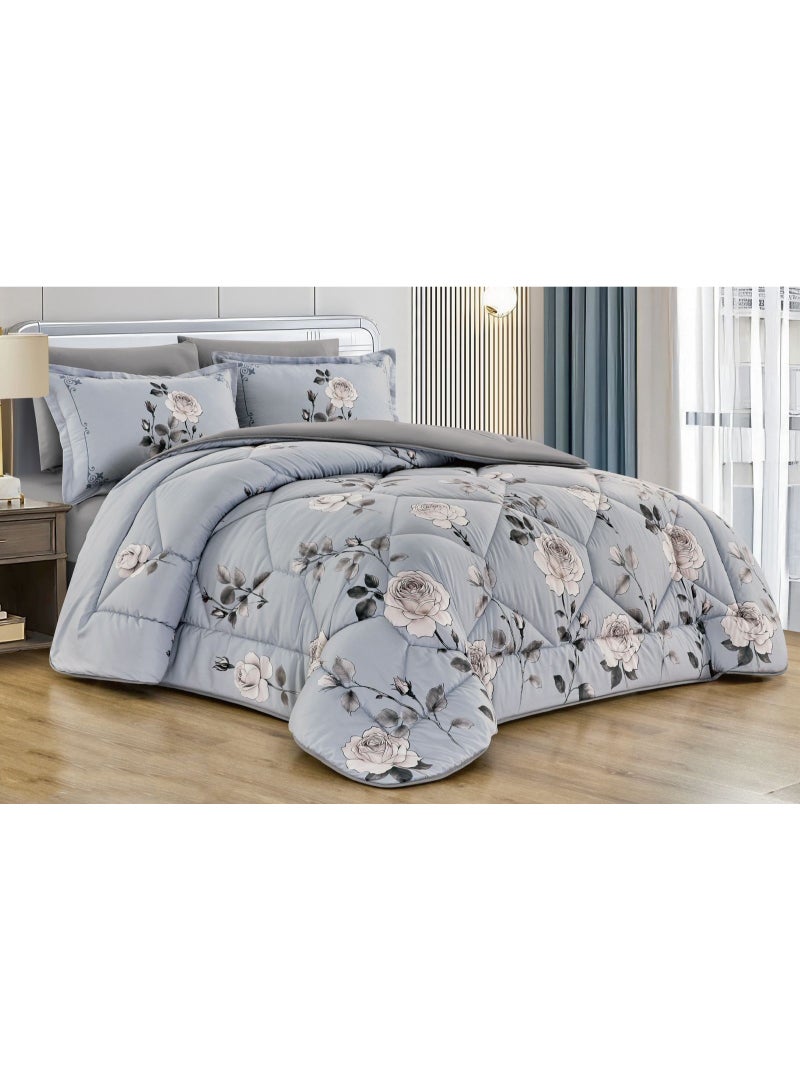 Luxury Floral Printed Comforter Bedding Set with Matching Pillow Covers,