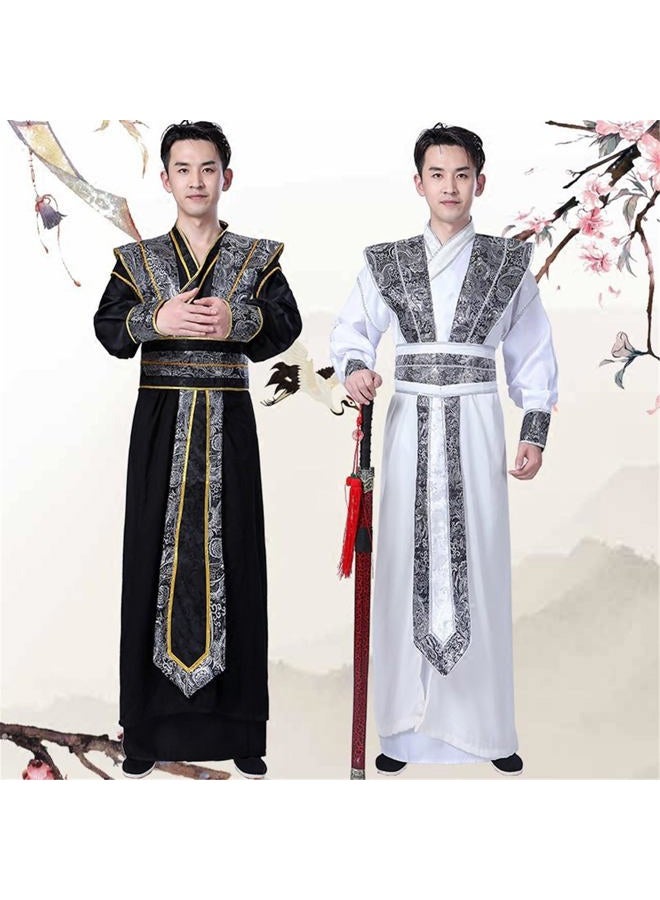 Resnan Men's Ancient Swordsman Costume Traditional Embroidery Slim Fit Hanfu Outfit Cosplay Outfit Stage Performance Wear (Black, Large) - Image 5