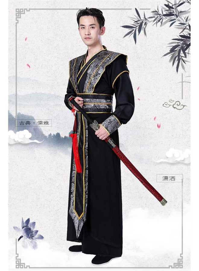 Resnan Men's Ancient Swordsman Costume Traditional Embroidery Slim Fit Hanfu Outfit Cosplay Outfit Stage Performance Wear (Black, Large) - Image 3