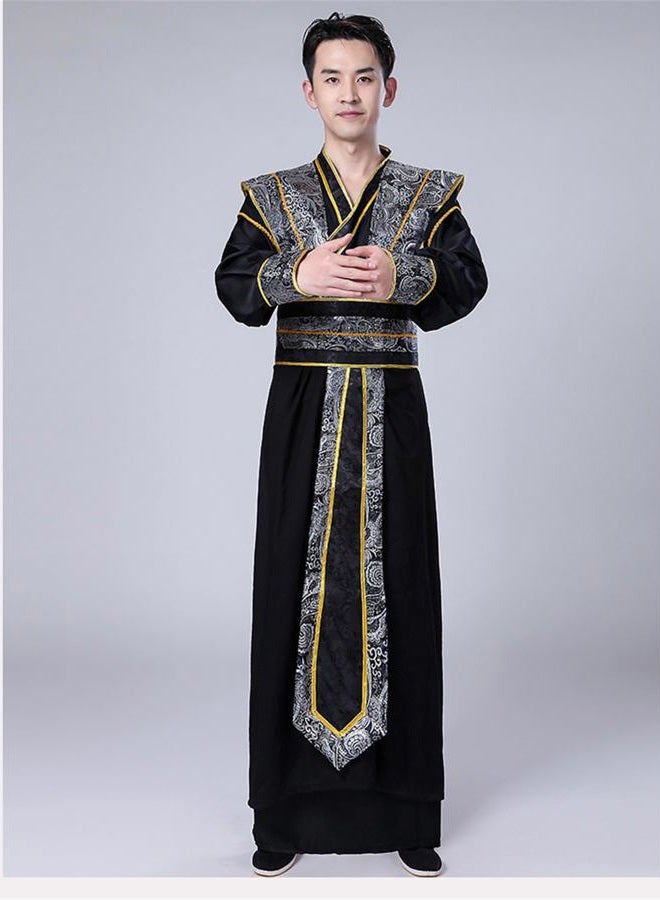 Resnan Men's Ancient Swordsman Costume Traditional Embroidery Slim Fit Hanfu Outfit Cosplay Outfit Stage Performance Wear (Black, Large) - Image 4