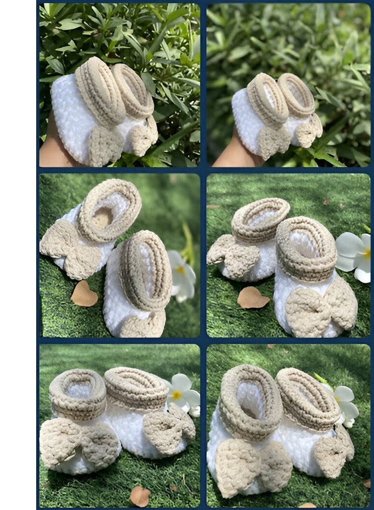 Braidise Creations Braided Baby Booties White and brown with bow 4 inch sole for new born, 2 to 6 months baby feet - Image 4