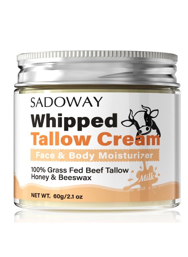 SADOWAY Beef Tallow for Skin: Handmade Beef Tallow for Face - Organic Grass-Fed Whipped Beef Tallow and Honey Balm Tallow Face Moisturizer Smooth Soft for Dry Skin - Image 1