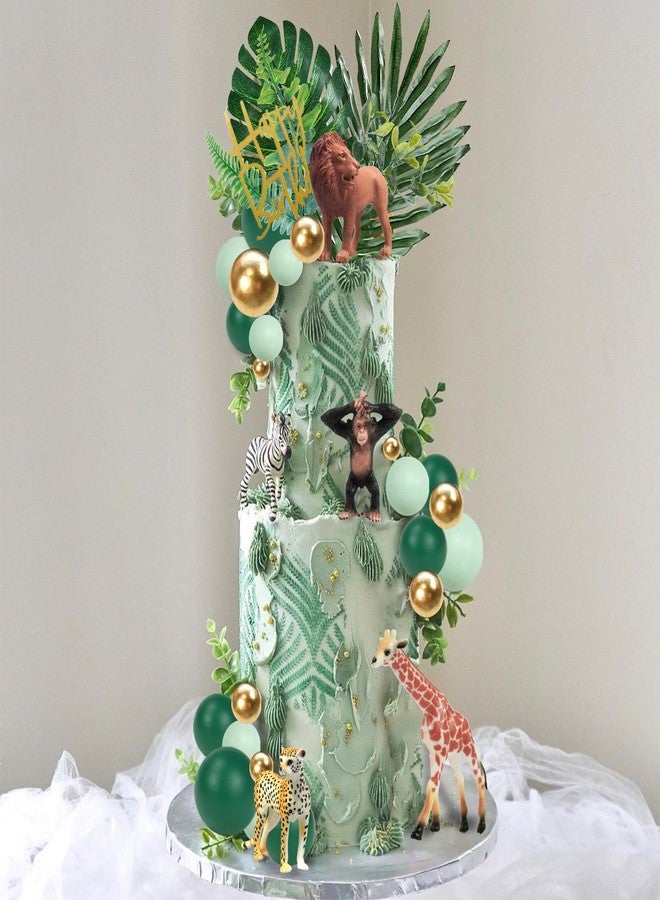 DRWATE 40 PCS Safari Jungle Cake Toppers Chimpanzee Monkey Cake Toppers Animals Figure Gold Palms Jungle Wild One Animals Cake Decorations for Safari Birthday Supplies - Image 4