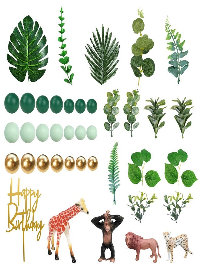 DRWATE 40 PCS Safari Jungle Cake Toppers Chimpanzee Monkey Cake Toppers Animals Figure Gold Palms Jungle Wild One Animals Cake Decorations for Safari Birthday Supplies - Image 3