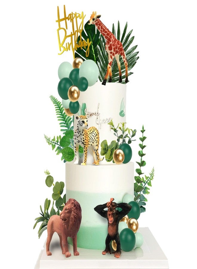DRWATE 40 PCS Safari Jungle Cake Toppers Chimpanzee Monkey Cake Toppers Animals Figure Gold Palms Jungle Wild One Animals Cake Decorations for Safari Birthday Supplies - Image 1