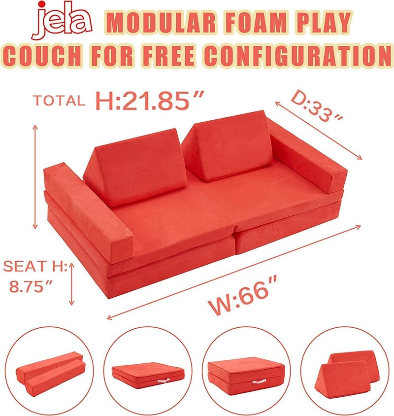 jela Kids Couch Extended Size 8PCS for Family, Floor Sofa Couch Modular Furniture for Kids Adults, Playhouse Play Set for Toddlers Babies, Modular Foam Play Couch Indoor - Image 2