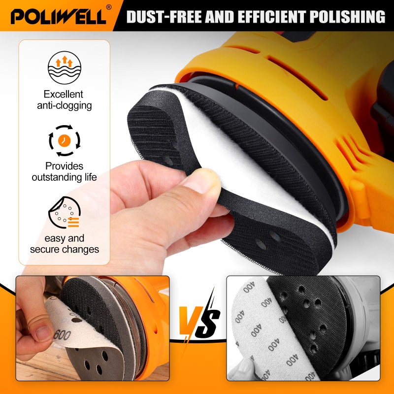 POLIWELL 5 Inch Sanding Discs Hook and Loop 8 Hole Heavy Duty Silicon Carbide Sandpaper 2000 3000 4000 5000 7000 10000 Grit with Interface Pad for Wet/Dry Sanding Grinder Polishing,30 Pack - Image 4