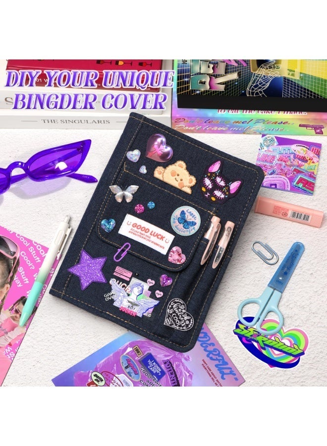 Y2K Style Aesthetic Denim A5 6-Ring Binder Notebook with Refillable Lined and Grid Paper, DIY Customizable Cover, Front Pocket and Pen Holders – Ideal for Journaling, Scrapbooking, K-pop Photocard Collecting, School and Gift Use - Image 4