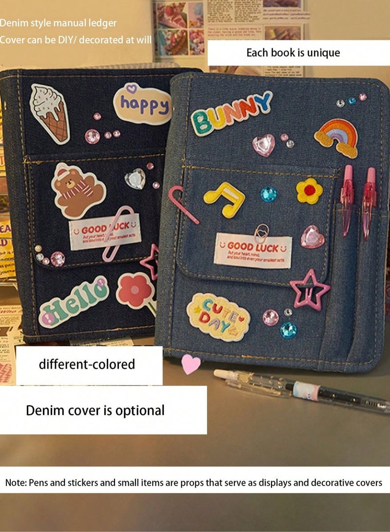 Y2K Style Aesthetic Denim A5 6-Ring Binder Notebook with Refillable Lined and Grid Paper, DIY Customizable Cover, Front Pocket and Pen Holders – Ideal for Journaling, Scrapbooking, K-pop Photocard Collecting, School and Gift Use - Image 2