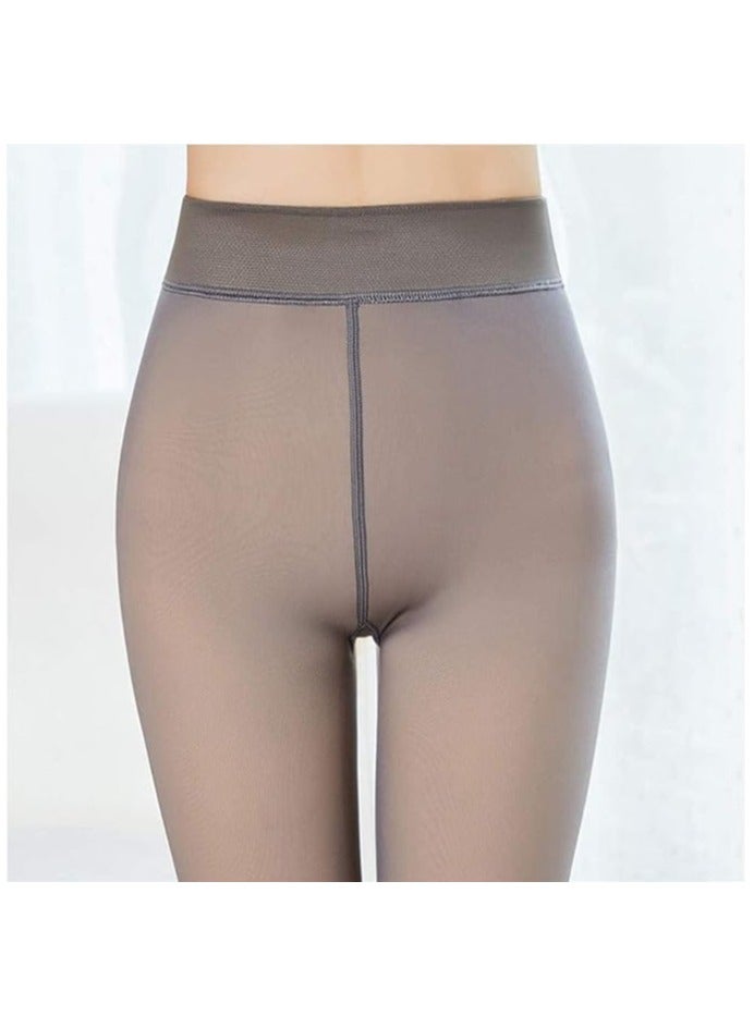 Remy Belle Fleece Lined Tights Women Leggings Thermal Pantyhose Fake Translucent Tights Opaque High Waisted Winter Warm Sheer Tight (80g L/XL, Grey) - Image 3