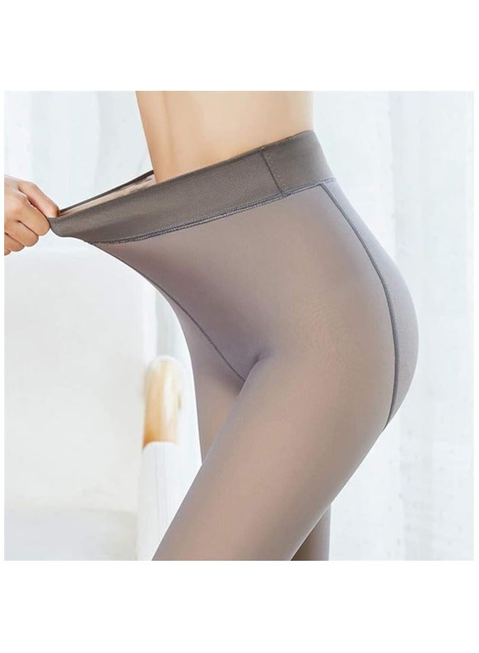 Remy Belle Fleece Lined Tights Women Leggings Thermal Pantyhose Fake Translucent Tights Opaque High Waisted Winter Warm Sheer Tight (80g L/XL, Grey) - Image 4