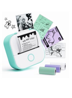 Mini Sticker Printer, T02 Sticker Printer, Sticker Maker Machine, with 3 Rolls Paper, Pocket Sticker Printer Machine for Kids, Anatomy Flashcards, Journal, Photos, Notes, Kids Gift, Green