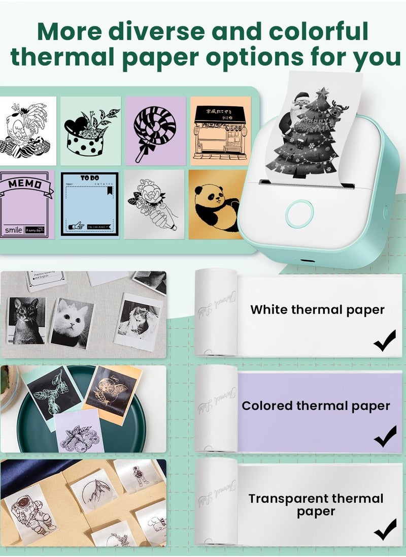 Excefore - Mini Sticker Printer, T02 Sticker Printer, Sticker Maker Machine, with 3 Rolls Paper, Pocket Sticker Printer Machine for Kids, Anatomy Flashcards, Journal, Photos, Notes, Kids Gift, Green - Image 1