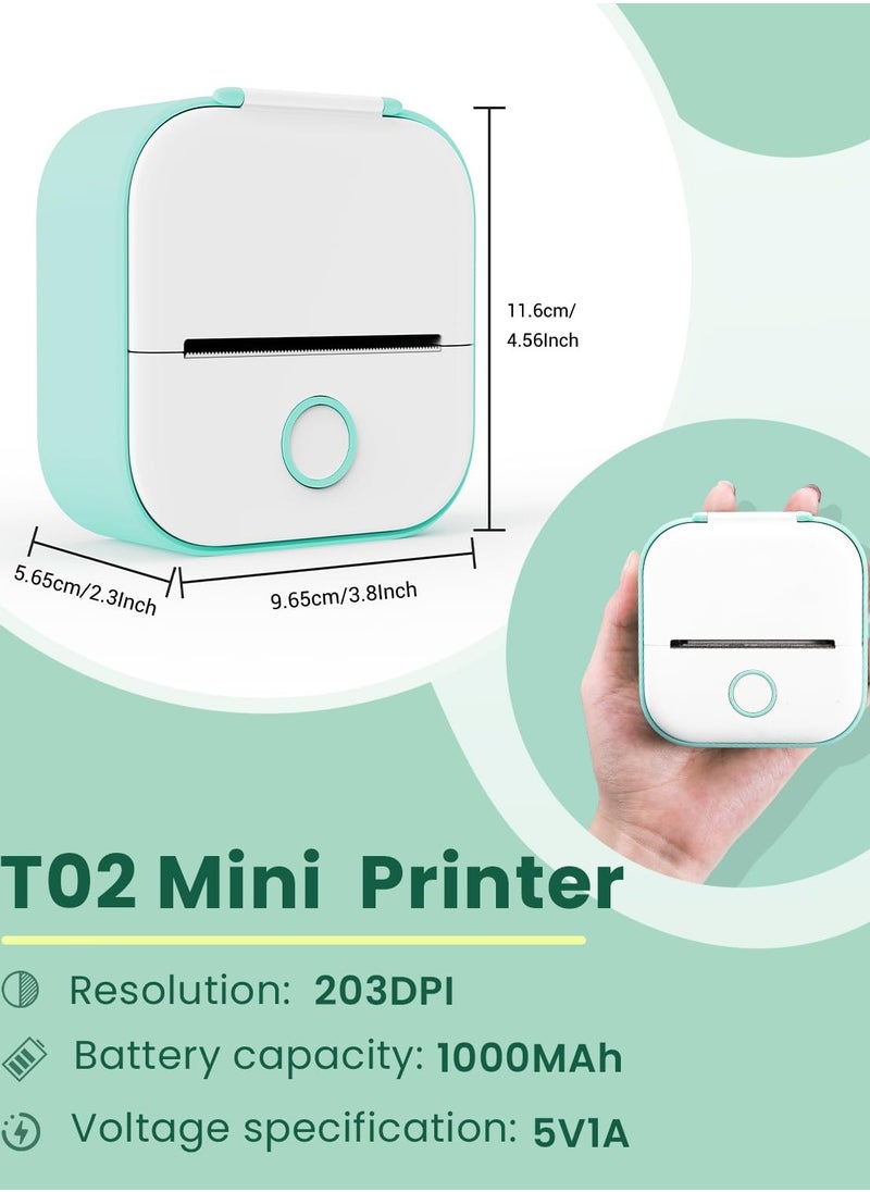 Excefore - Mini Sticker Printer, T02 Sticker Printer, Sticker Maker Machine, with 3 Rolls Paper, Pocket Sticker Printer Machine for Kids, Anatomy Flashcards, Journal, Photos, Notes, Kids Gift, Green - Image 1